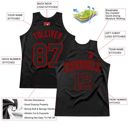 Custom Black Red Authentic Throwback Basketball Jersey - Sky-Custom