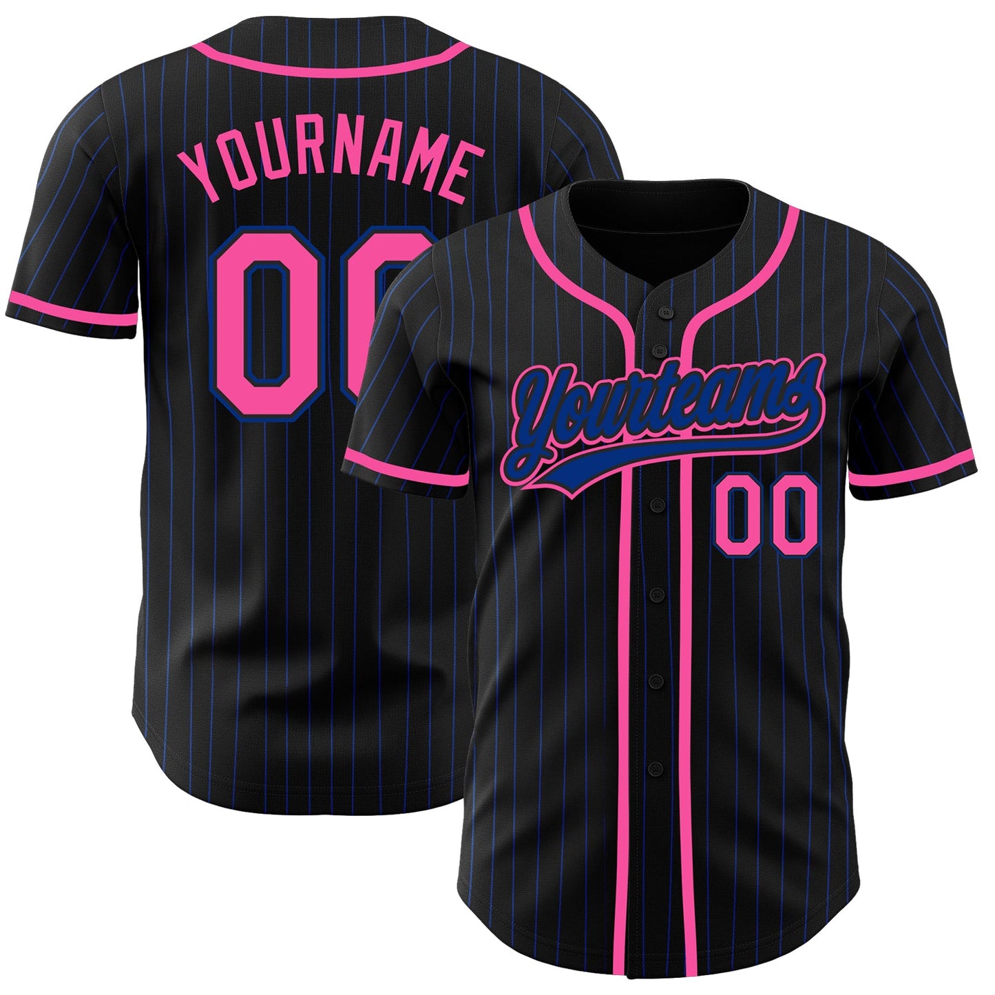 Custom Black Royal Pinstripe Pink Authentic Baseball Jersey - Sky-Custom