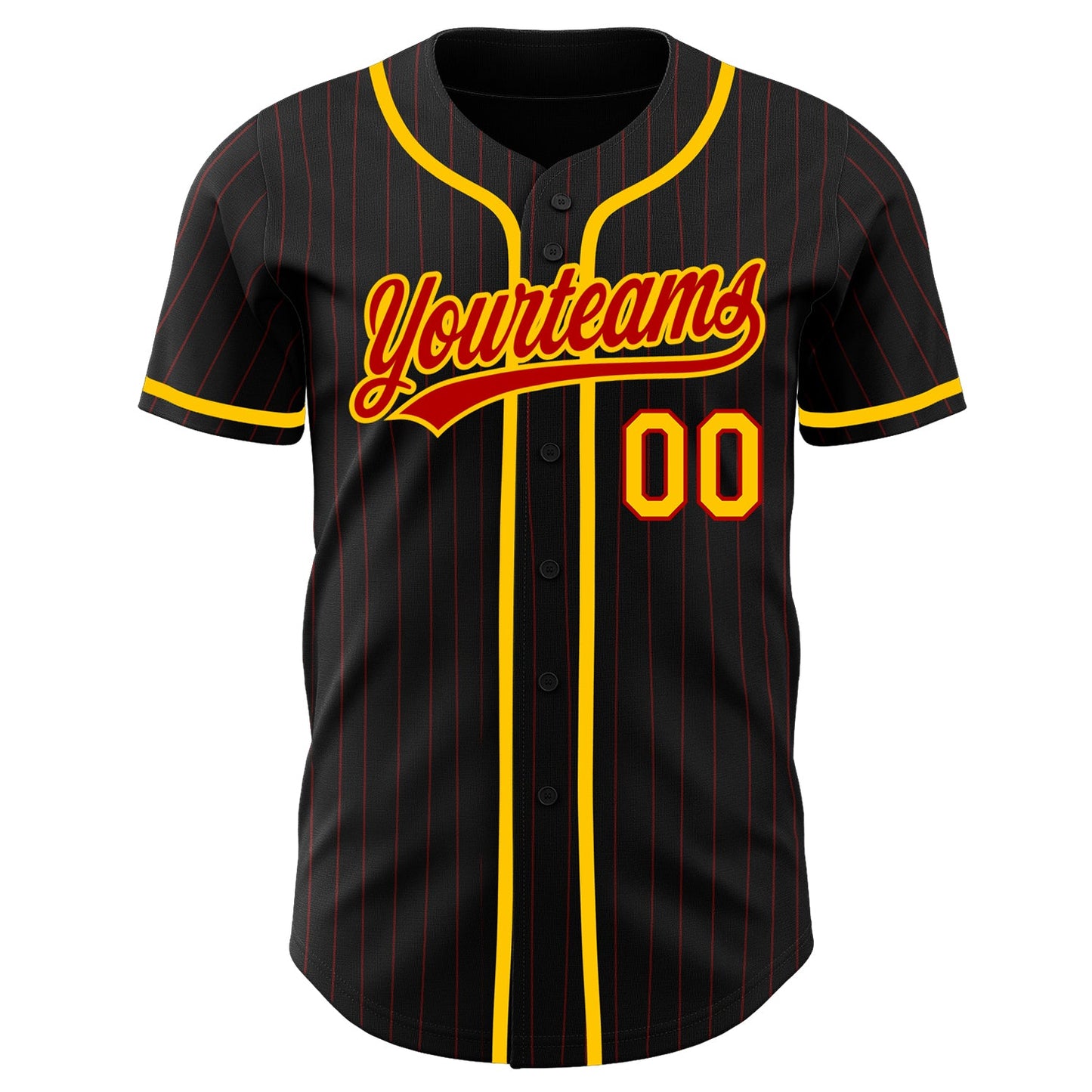 Custom Black Red Pinstripe Red-Yellow Authentic Baseball Jersey - Sky-Custom