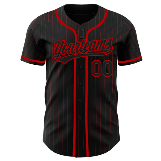 Custom Black Red Pinstripe Black Authentic Baseball Jersey - Sky-Custom