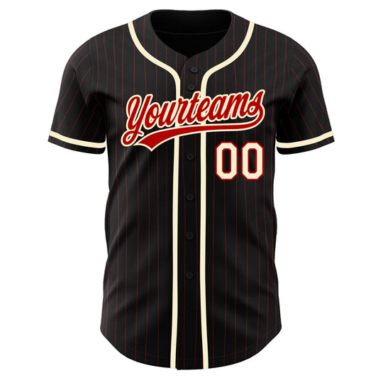 Custom Black Red Pinstripe Red-Cream Authentic Baseball Jersey - Sky-Custom