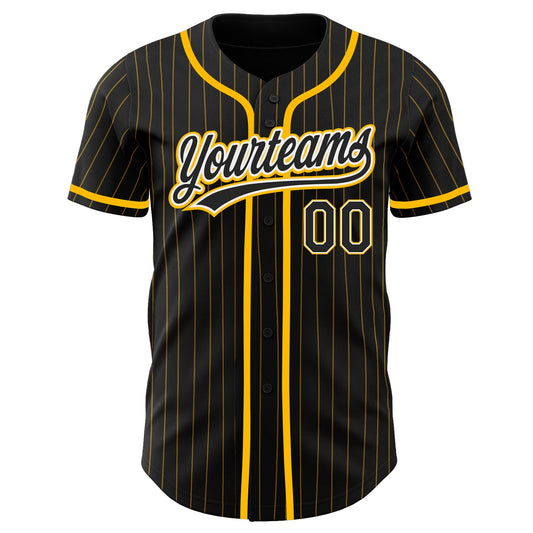 Custom Black Gold Pinstripe Black-White Authentic Baseball Jersey - Sky-Custom