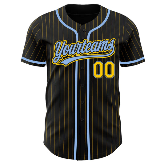 Custom Black Yellow Pinstripe Light Blue Authentic Baseball Jersey - Sky-Custom