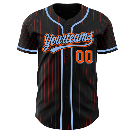 Custom Black Orange Pinstripe Light Blue Authentic Baseball Jersey - Sky-Custom