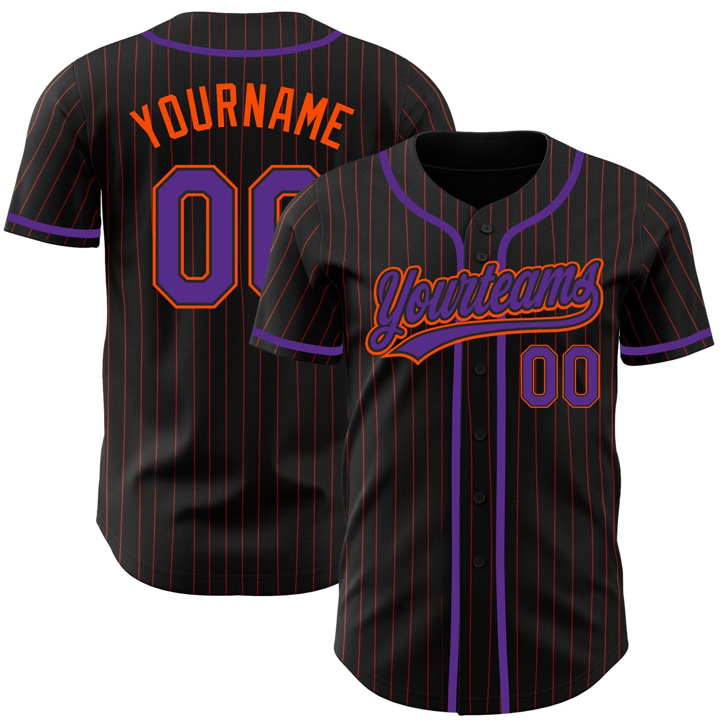 Custom Black Orange Pinstripe Purple Authentic Baseball Jersey - Sky-Custom