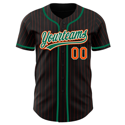 Custom Black Orange Pinstripe Kelly Green-White Authentic Baseball Jersey - Sky-Custom