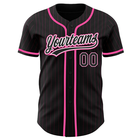 Custom Black Pink Pinstripe Black-White Authentic Baseball Jersey - Sky-Custom