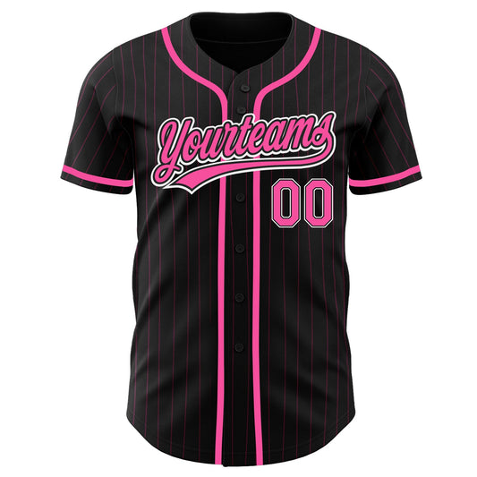 Custom Black Pink Pinstripe Pink-White Authentic Baseball Jersey - Sky-Custom