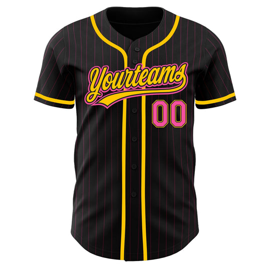 Custom Black Pink Pinstripe Pink-Yellow Authentic Baseball Jersey - Sky-Custom