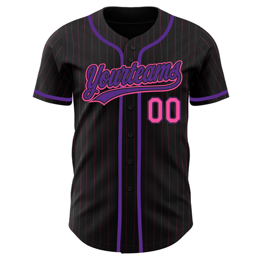 Custom Black Pink Pinstripe Pink-Purple Authentic Baseball Jersey - Sky-Custom