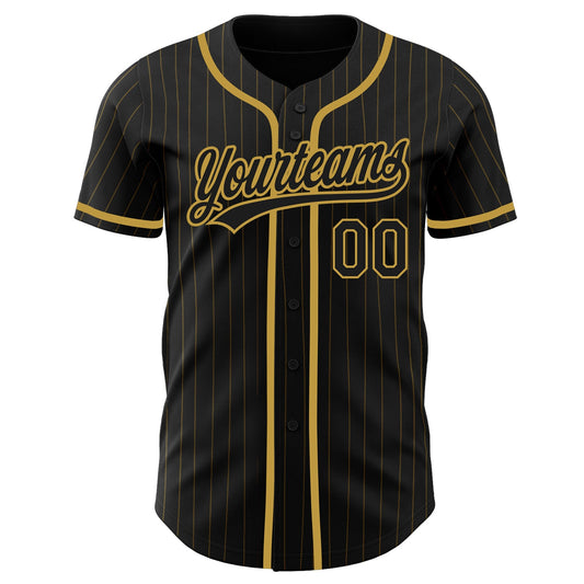Custom Black Old Gold Pinstripe Black Authentic Baseball Jersey - Sky-Custom
