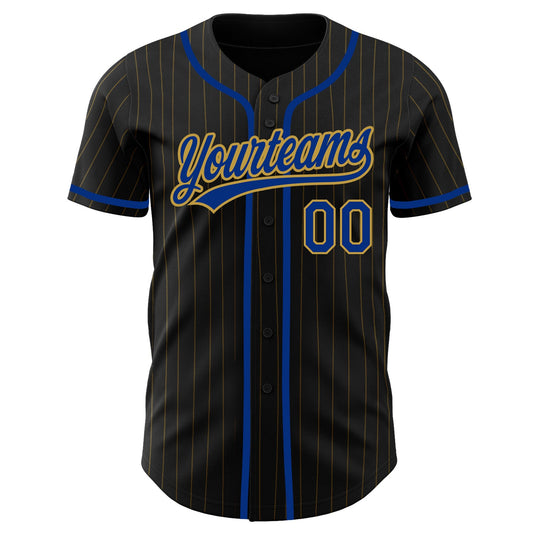 Custom Black Old Gold Pinstripe Royal Authentic Baseball Jersey - Sky-Custom
