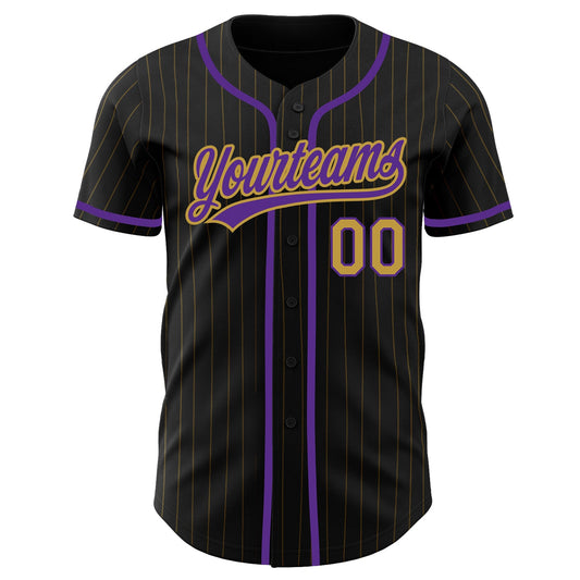 Custom Black Old Gold Pinstripe Old Gold-Purple Authentic Baseball Jersey - Sky-Custom