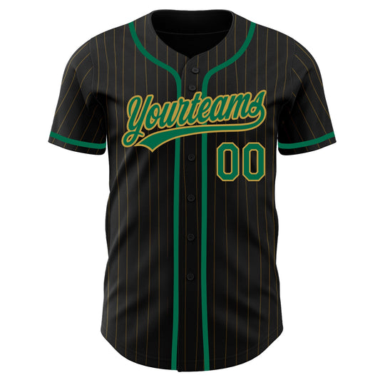 Custom Black Old Gold Pinstripe Kelly Green Authentic Baseball Jersey - Sky-Custom