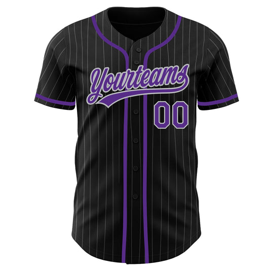 Custom Black Gray Pinstripe Purple Authentic Baseball Jersey - Sky-Custom