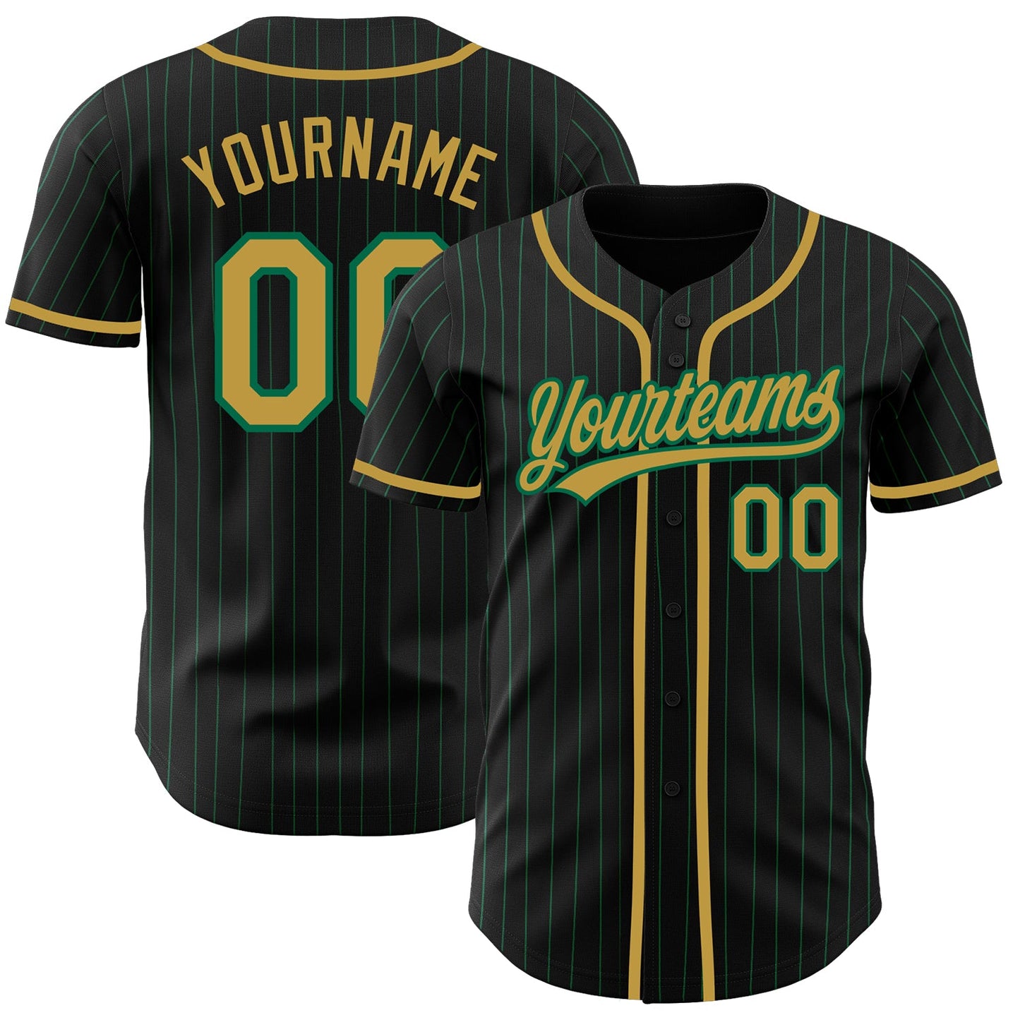 Custom Black Kelly Green Pinstripe Old Gold Authentic Baseball Jersey - Sky-Custom