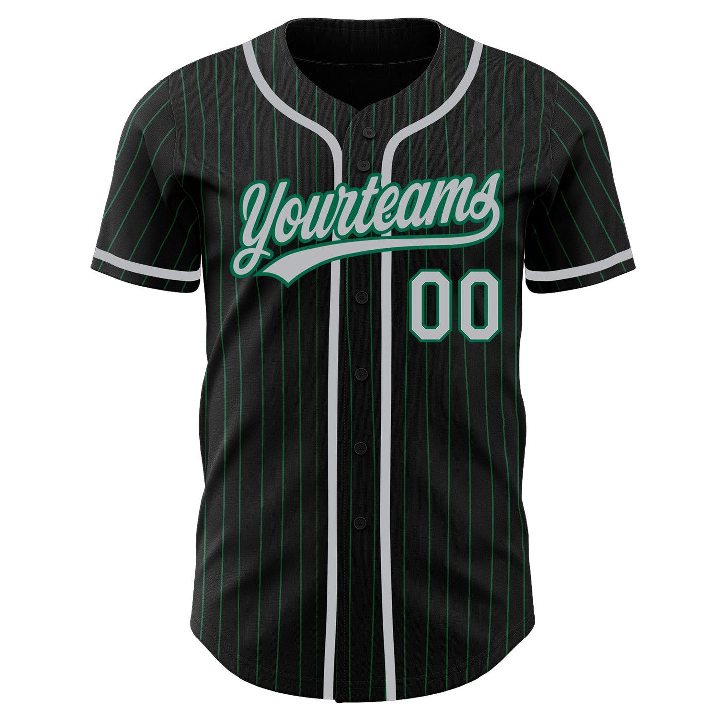 Custom Black Kelly Green Pinstripe Gray Authentic Baseball Jersey - Sky-Custom