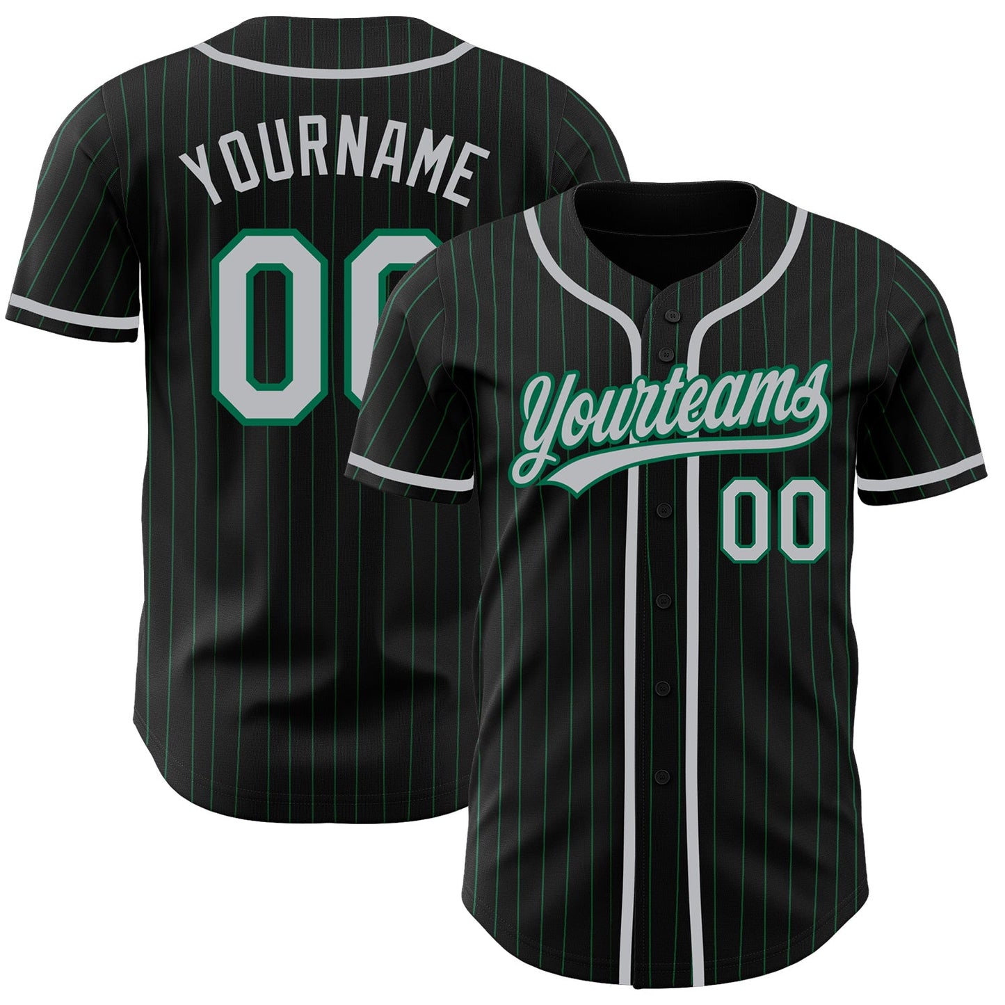 Custom Black Kelly Green Pinstripe Gray Authentic Baseball Jersey - Sky-Custom