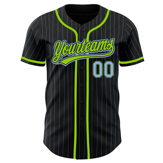 Custom Black Light Blue Pinstripe Light Blue-Neon Green Authentic Baseball Jersey - Sky-Custom