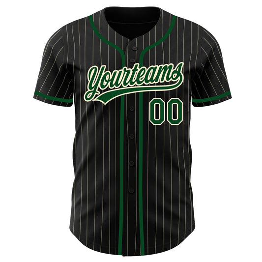 Custom Black Cream Pinstripe Green Authentic Baseball Jersey - Sky-Custom