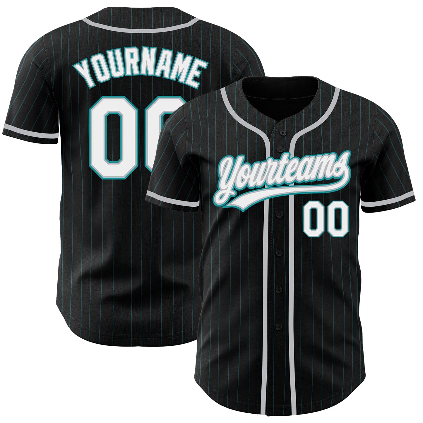 Custom Black Teal Pinstripe White-Gray Authentic Baseball Jersey - Sky-Custom