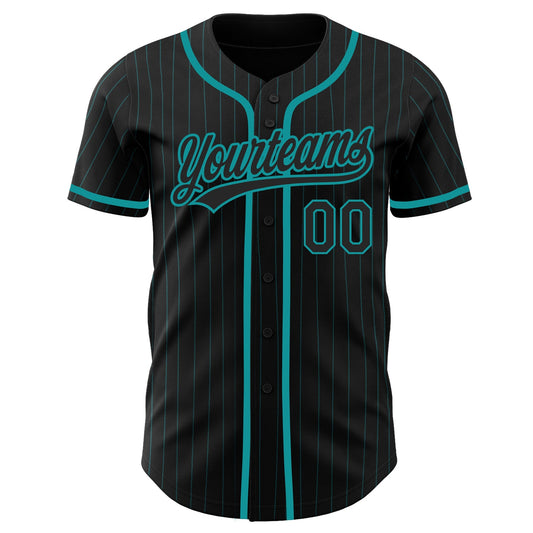 Custom Black Teal Pinstripe Black Authentic Baseball Jersey - Sky-Custom