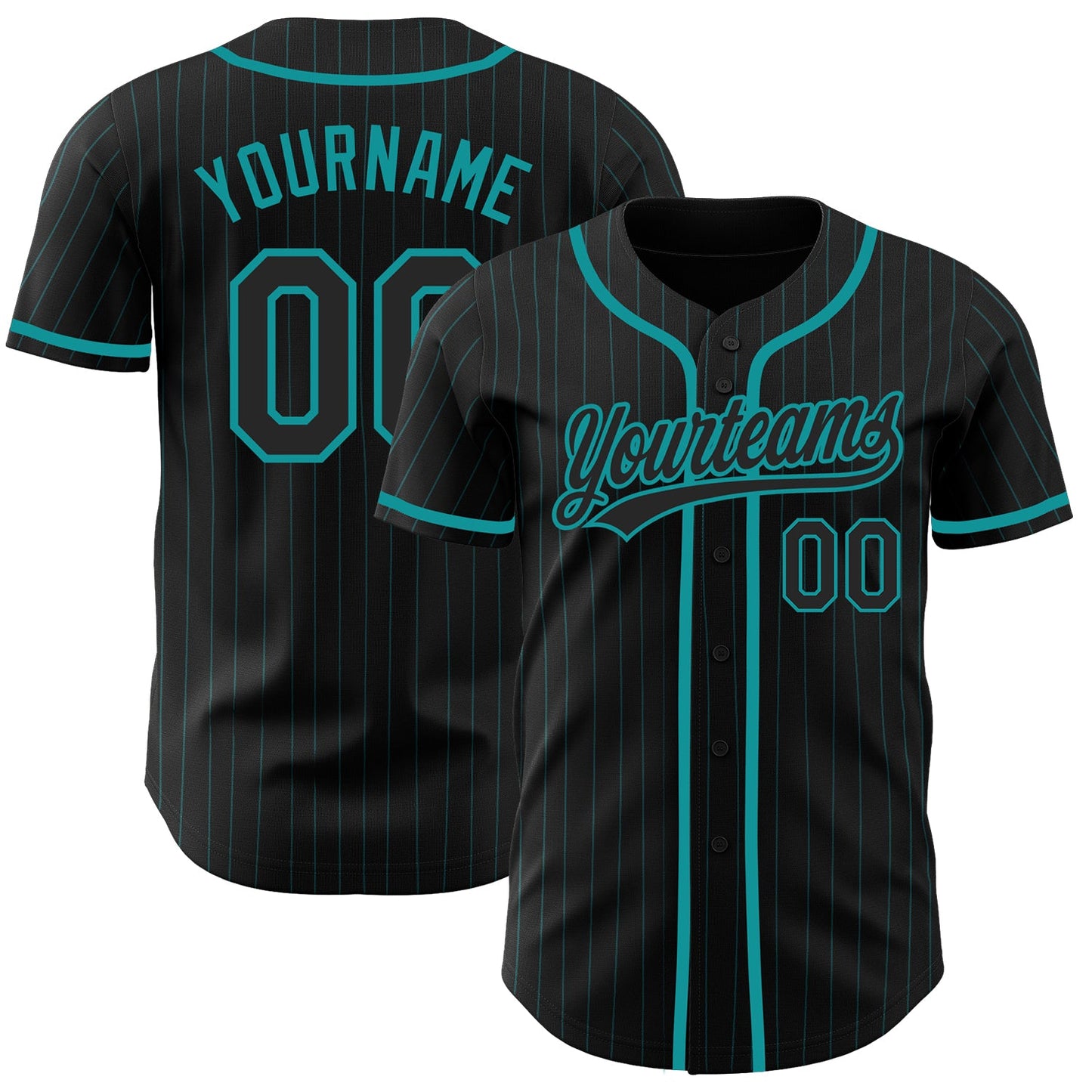 Custom Black Teal Pinstripe Black Authentic Baseball Jersey - Sky-Custom