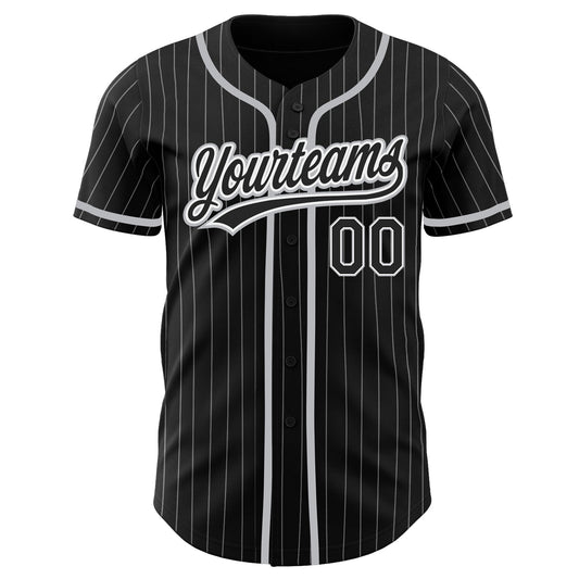 Custom Black White Pinstripe Black-Gray Authentic Baseball Jersey - Sky-Custom