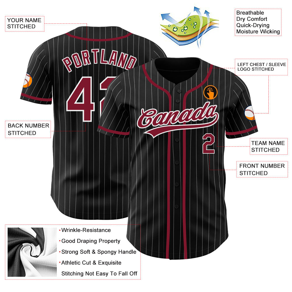 Custom Black White Pinstripe Crimson Authentic Baseball Jersey - Sky-Custom