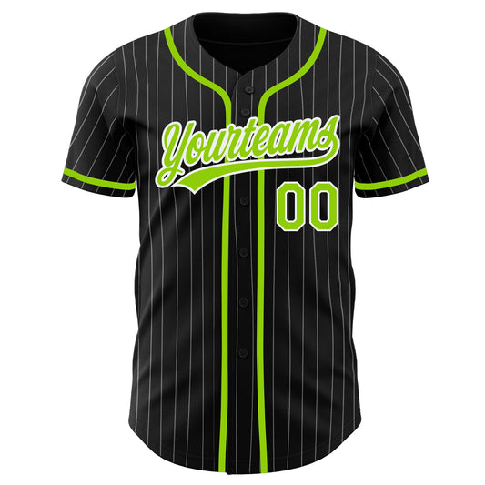 Custom Black White Pinstripe Neon Green Authentic Baseball Jersey - Sky-Custom