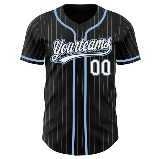 Custom Black White Pinstripe White-Light Blue Authentic Baseball Jersey - Sky-Custom