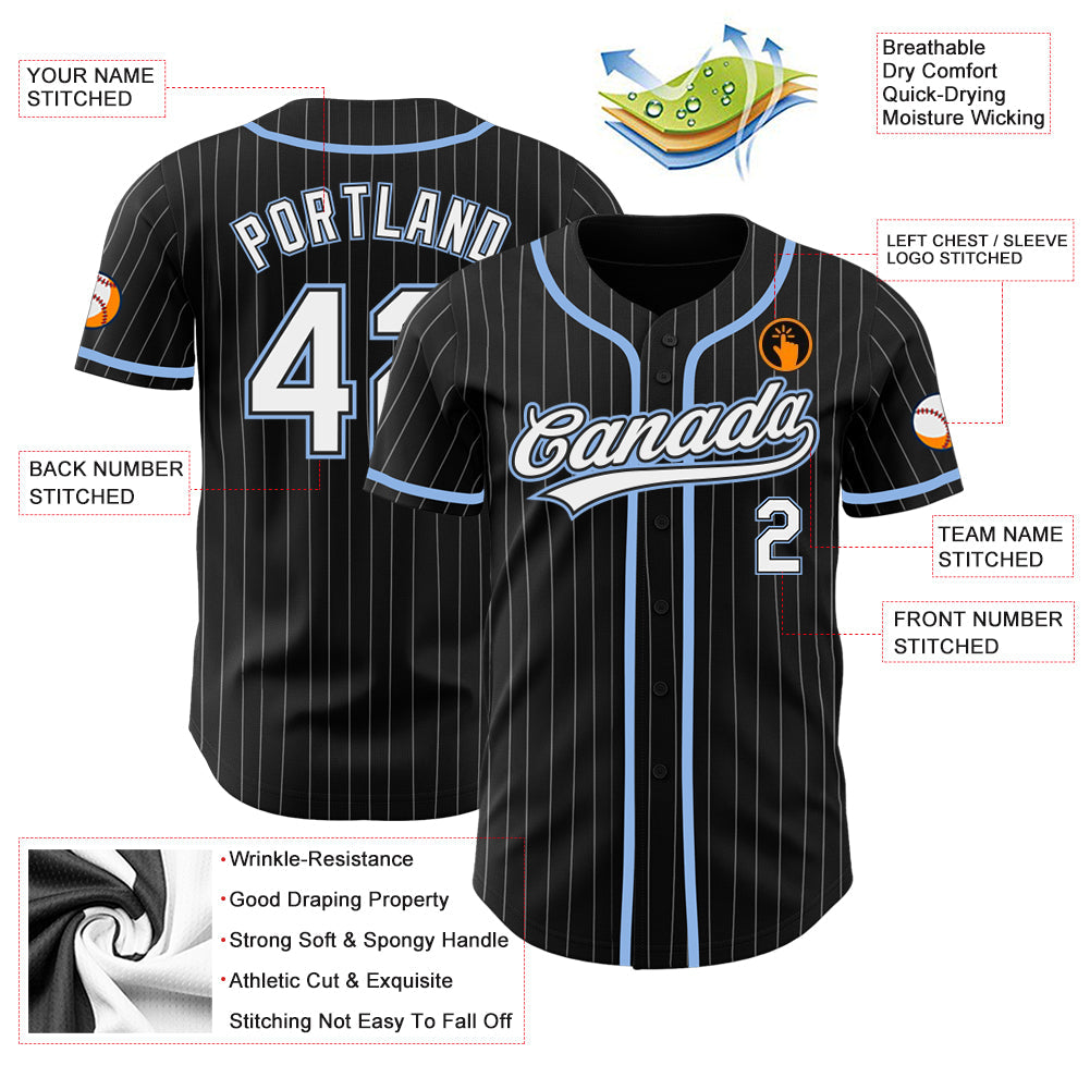 Custom Black White Pinstripe White-Light Blue Authentic Baseball Jersey - Sky-Custom
