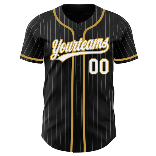 Custom Black White Pinstripe White-Old Gold Authentic Baseball Jersey - Sky-Custom