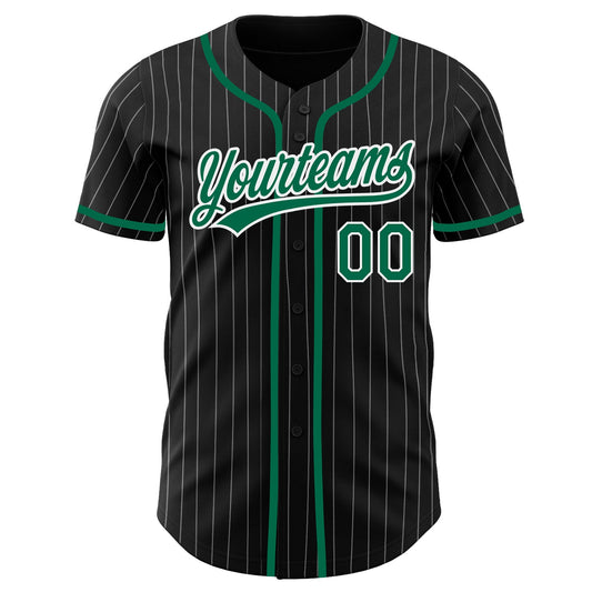 Custom Black White Pinstripe Kelly Green Authentic Baseball Jersey - Sky-Custom