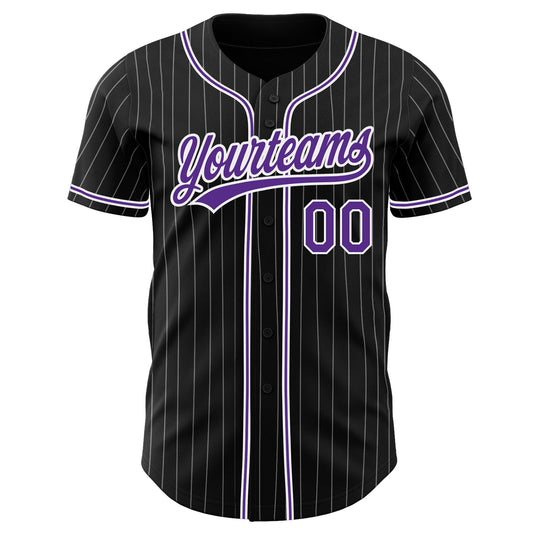 Custom Black White Pinstripe Purple Authentic Baseball Jersey - Sky-Custom