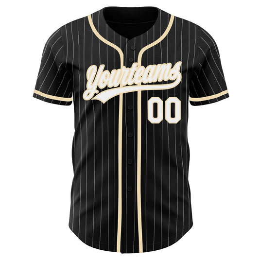 Custom Black White Pinstripe White-City Cream Authentic Baseball Jersey - Sky-Custom