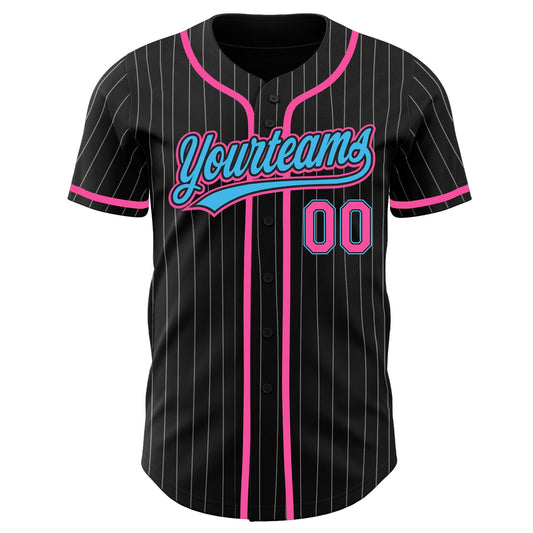 Custom Black White Pinstripe Sky Blue-Pink Authentic Baseball Jersey - Sky-Custom