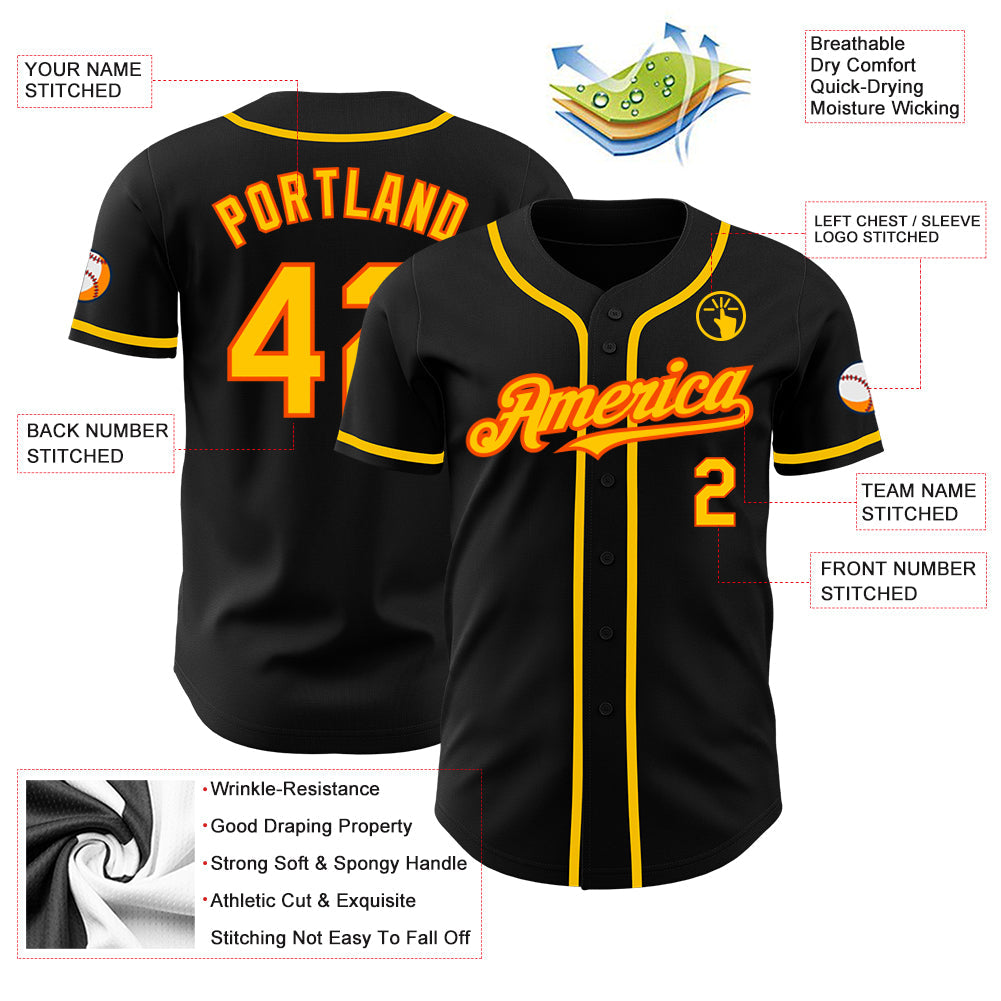 Custom Black Yellow-Orange Authentic Baseball Jersey - Sky-Custom