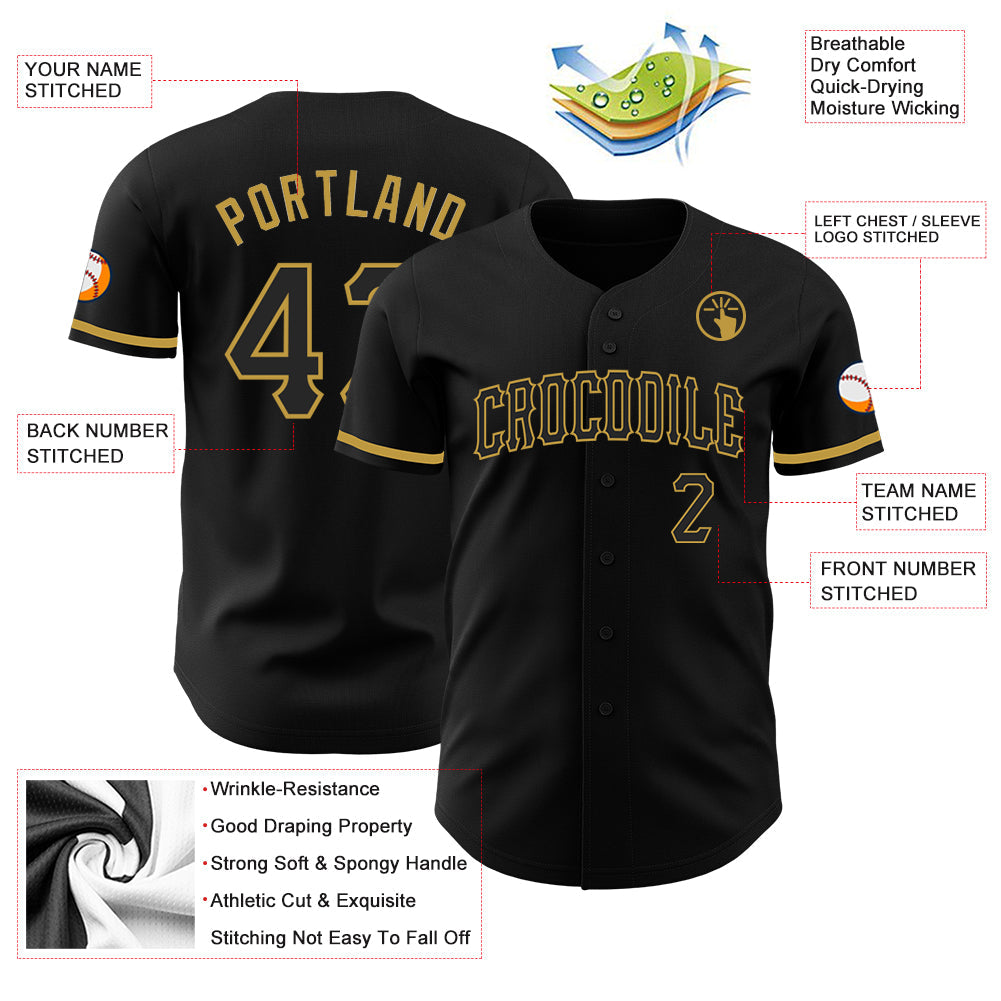 Custom Black Old Gold Authentic Baseball Jersey - Sky-Custom