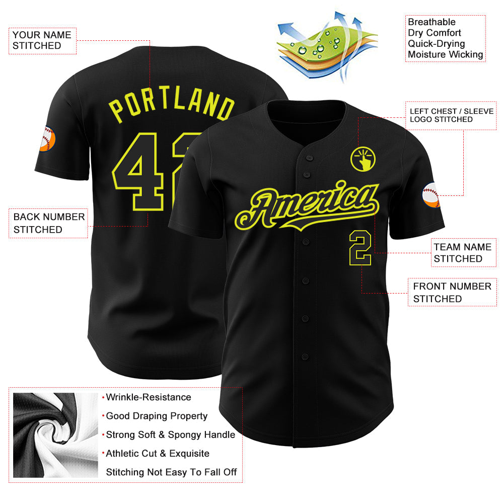 Custom Black Neon Yellow Authentic Baseball Jersey - Sky-Custom