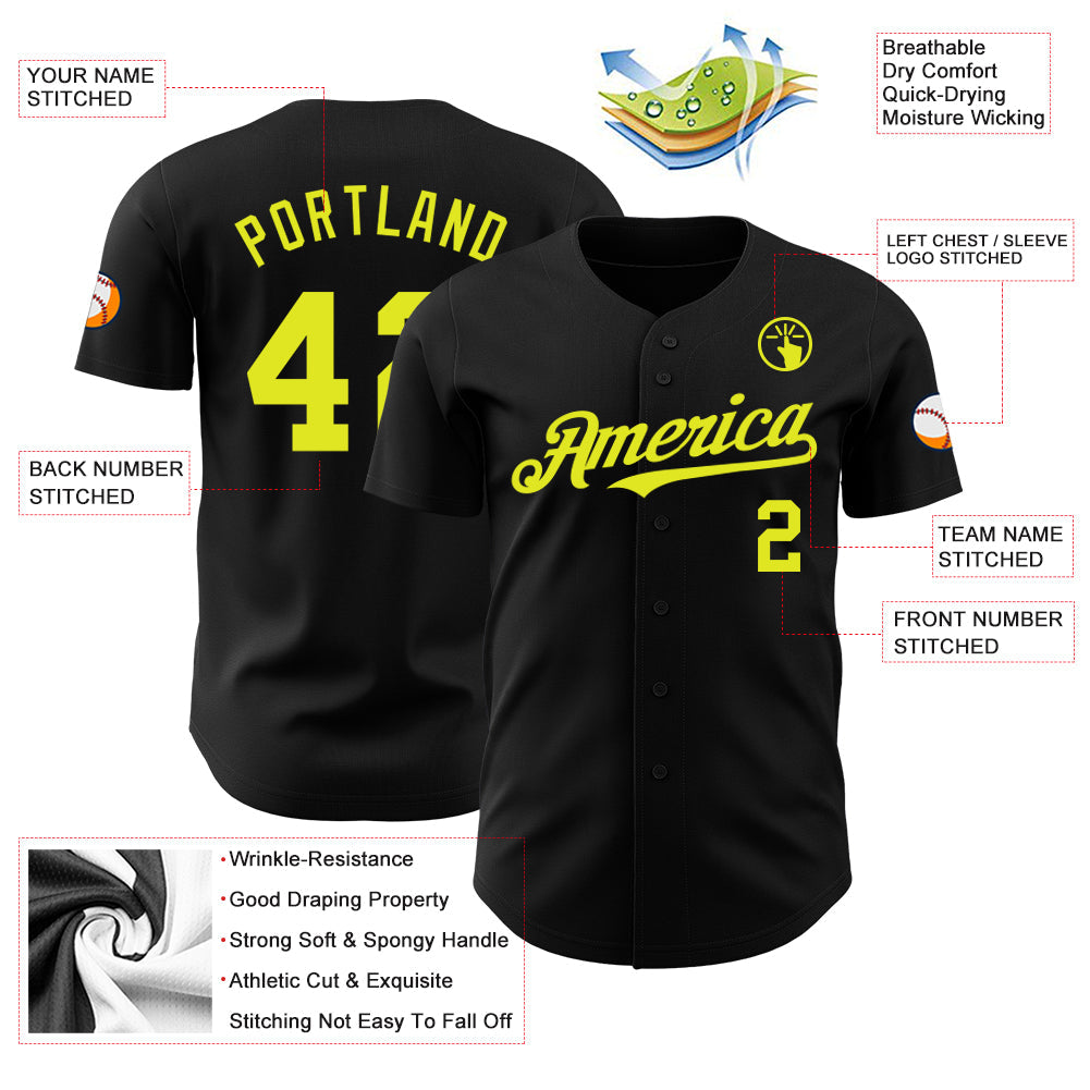 Custom Black Neon Yellow Authentic Baseball Jersey - Sky-Custom