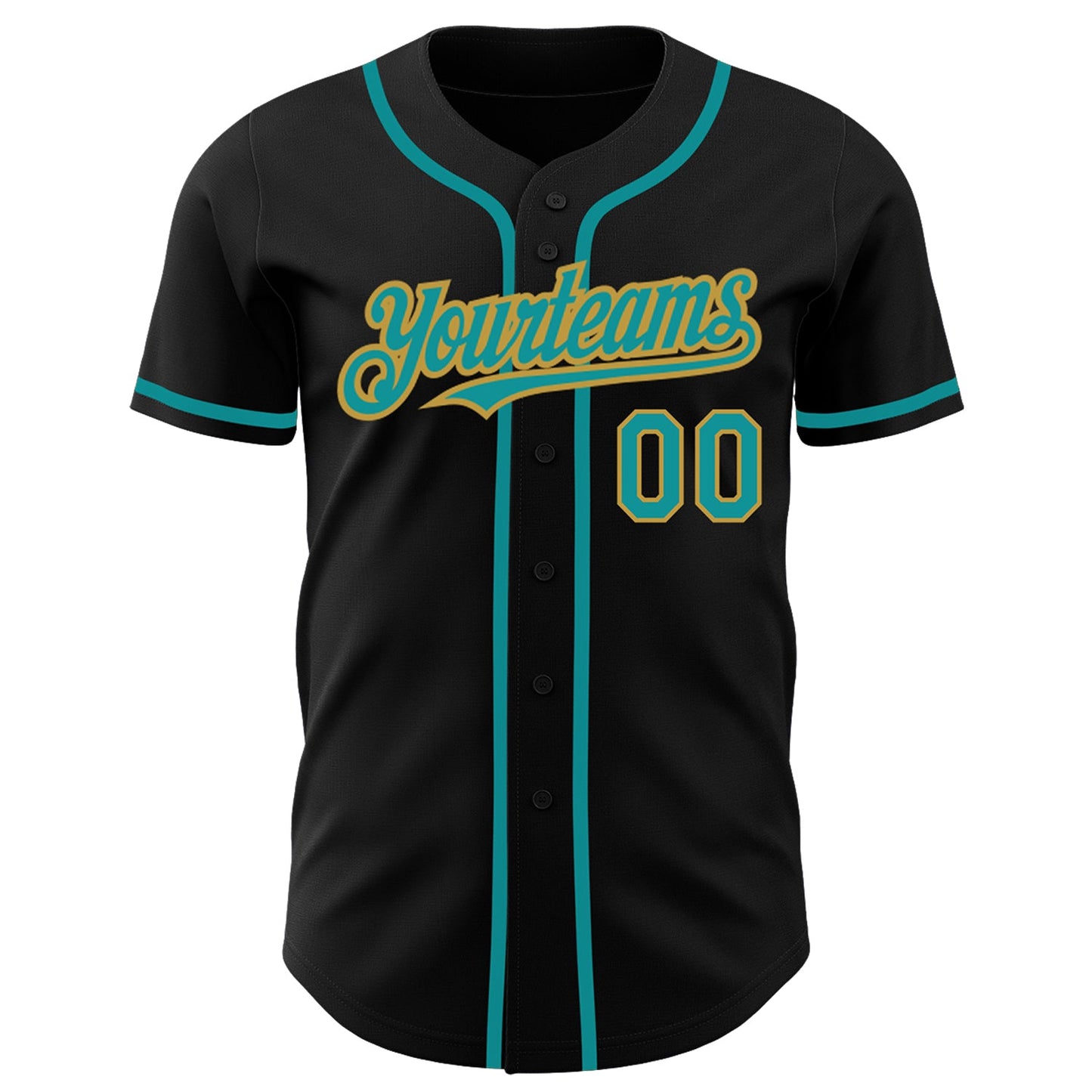 Custom Black Teal-Old Gold Authentic Baseball Jersey - Sky-Custom