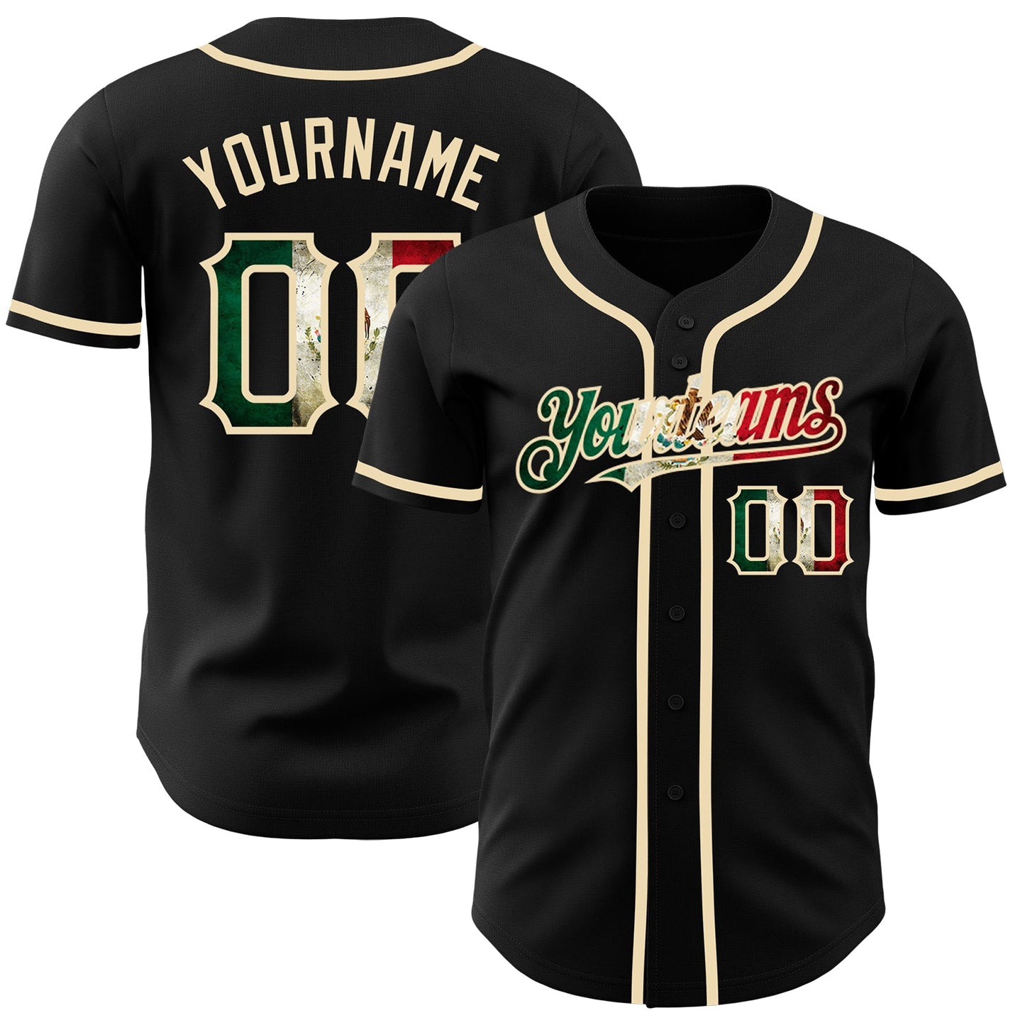 Custom Black Vintage Mexican Flag-City Cream Authentic Baseball Jersey - Sky-Custom