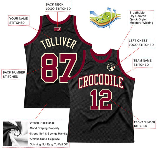 Custom Black Maroon-Cream Authentic Throwback Basketball Jersey - Sky-Custom