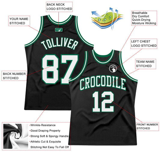 Custom Black White-Kelly Green Authentic Throwback Basketball Jersey - Sky-Custom