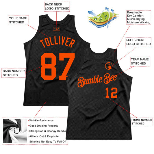 Custom Black Orange Authentic Throwback Basketball Jersey - Sky-Custom