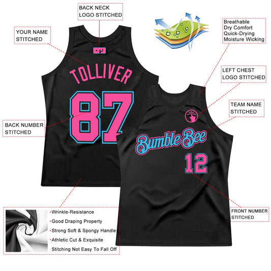 Custom Black Pink-Sky Blue Authentic Throwback Basketball Jersey - Sky-Custom