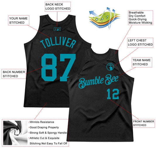 Custom Black Teal Authentic Throwback Basketball Jersey - Sky-Custom
