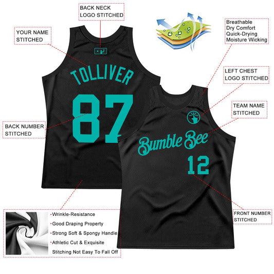 Custom Black Aqua Authentic Throwback Basketball Jersey - Sky-Custom