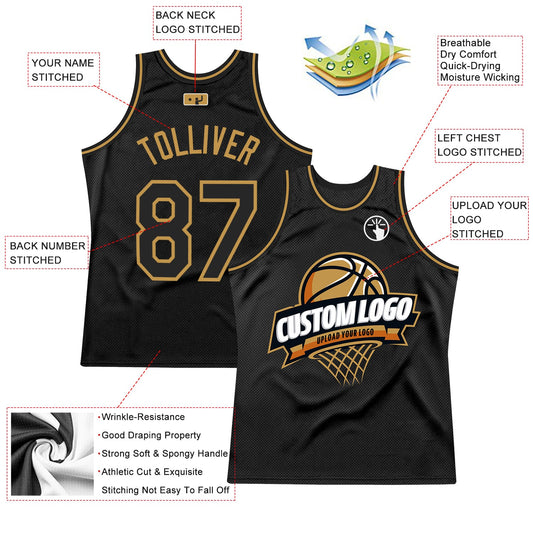 Custom Black Old Gold Authentic Throwback Basketball Jersey - Sky-Custom